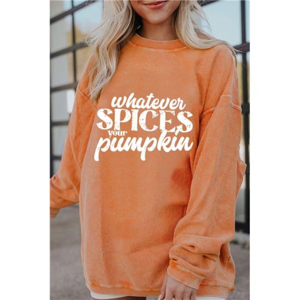 Letter Graphic Round Neck Long Sleeve Oversize Sweatshirt
